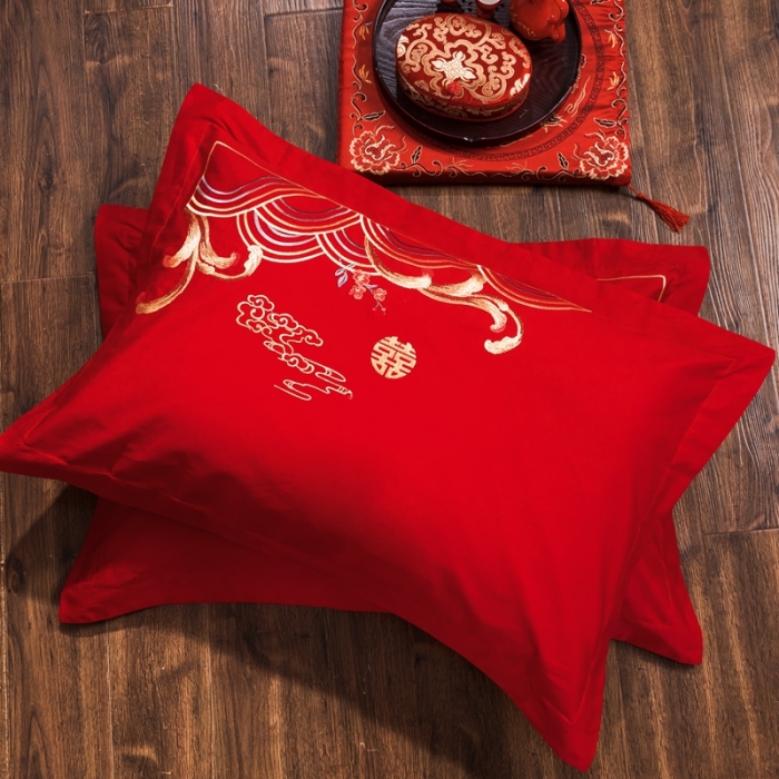 91家纺网 家纺一手货源 找家纺 慕她婚庆四件套大红色大花结婚全棉纯棉刺绣花多件套直播 盘龙戏凤