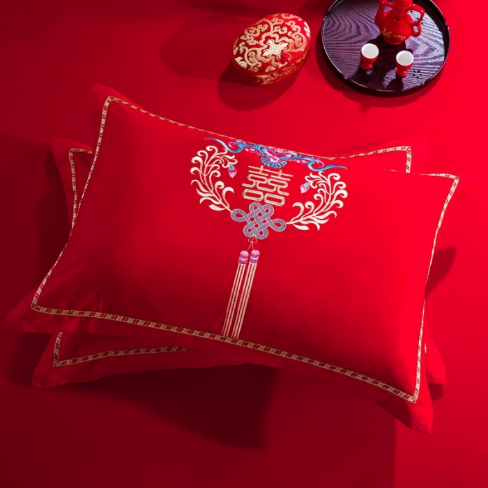 91家纺网 家纺一手货源 找家纺 慕她婚庆四件套大红色大花结婚全棉纯棉刺绣花多件套直播 盘龙逸凤