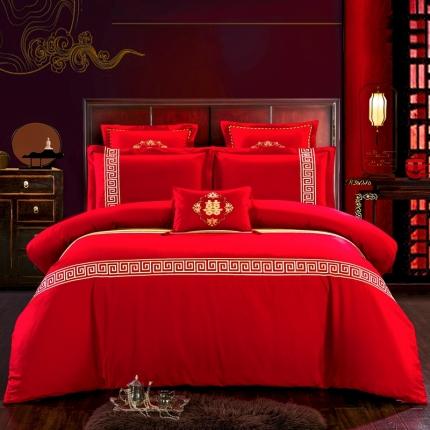 91家纺网 家纺一手货源 找家纺 （总）慕她婚庆四件套大红色结婚全棉纯棉简约刺绣花多件套直播