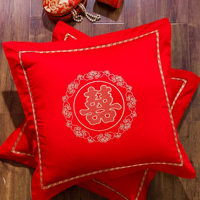 91家纺网 家纺一手货源 找家纺 慕她婚庆四件套大红色结婚全棉纯棉简约刺绣花多件套直播 千禧之恋