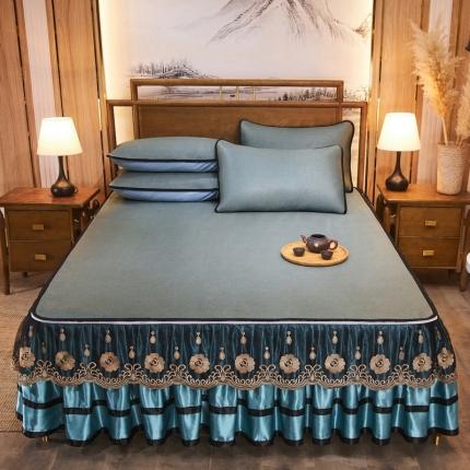 91家纺网 家纺一手货源 找家纺 恋尚 2024新款冰藤软凉席床裙款三件套（可脱卸） 玉芙-冰蓝