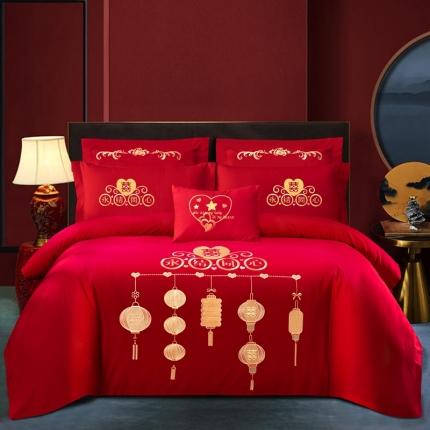 91家纺网 家纺一手货源 找家纺 慕她婚庆四件套大红色结婚加厚磨毛刺绣花多件套直播 张灯结彩