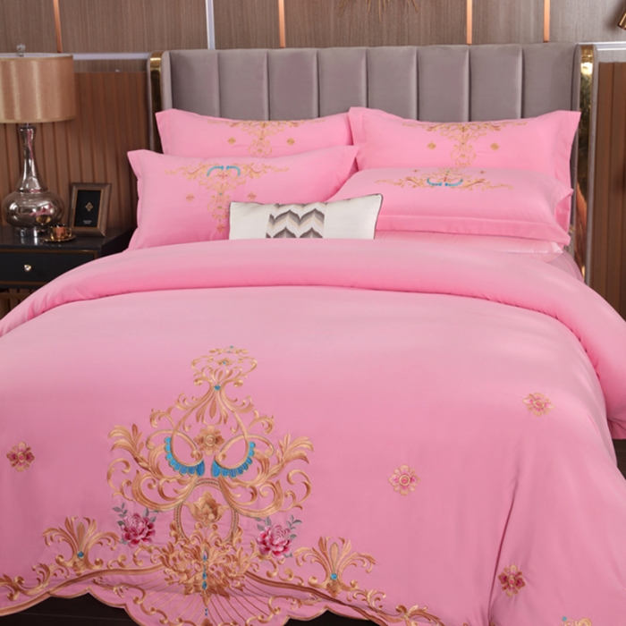 91家纺网 家纺一手货源 找家纺 慕她婚庆四件套大红色结婚加厚磨毛刺绣花多件套直播 盛世庄园浪漫玉