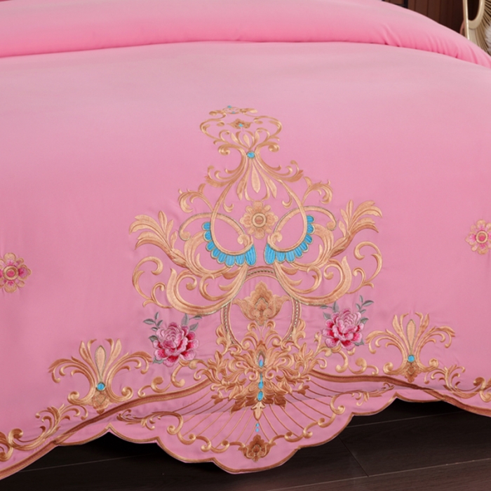 91家纺网 家纺一手货源 找家纺 慕她婚庆四件套大红色结婚加厚磨毛刺绣花多件套直播 盛世庄园浪漫玉