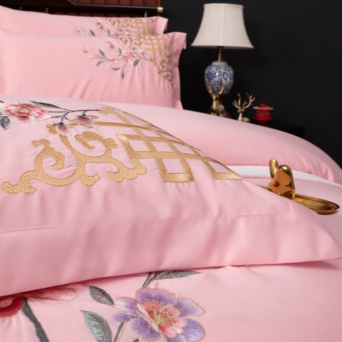 91家纺网 家纺一手货源 找家纺 慕她婚庆四件套大红色结婚全棉纯棉刺绣花多件套直播 暗香粉玉