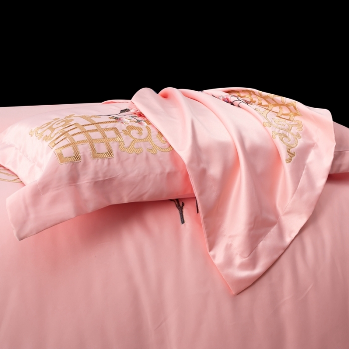 91家纺网 家纺一手货源 找家纺 慕她婚庆四件套大红色结婚全棉纯棉刺绣花多件套直播 暗香粉玉