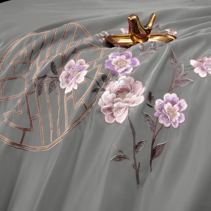 91家纺网 家纺一手货源 找家纺 慕她婚庆四件套大红色结婚全棉纯棉刺绣花多件套直播 暗香灰豆绿