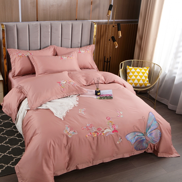 91家纺网 家纺一手货源 找家纺 慕她婚庆四件套大红色结婚全棉纯棉刺绣花多件套直播 花香蝶舞豆沙