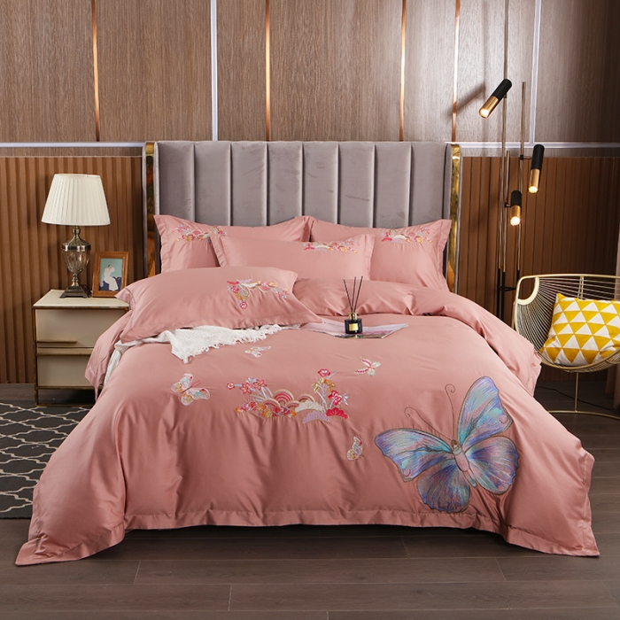 91家纺网 家纺一手货源 找家纺 慕她婚庆四件套大红色结婚全棉纯棉刺绣花多件套直播 花香蝶舞豆沙