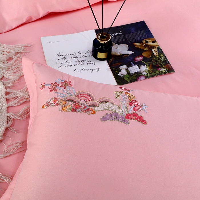 91家纺网 家纺一手货源 找家纺 慕她婚庆四件套大红色结婚全棉纯棉刺绣花多件套直播 花香蝶舞粉玉