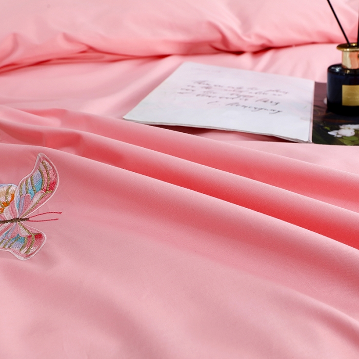 91家纺网 家纺一手货源 找家纺 慕她婚庆四件套大红色结婚全棉纯棉刺绣花多件套直播 花香蝶舞粉玉