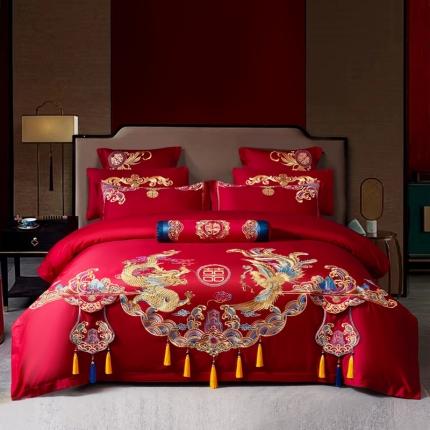 91家纺网 家纺一手货源 找家纺 （总）慕她婚庆四件套大红色长绒棉刺绣花全棉纯棉多件套直播