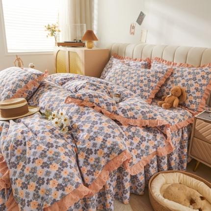 91家纺网 家纺一手货源 找家纺 恋尚 2023新款蜜桃棉印花夹棉床裙款四件套 微微