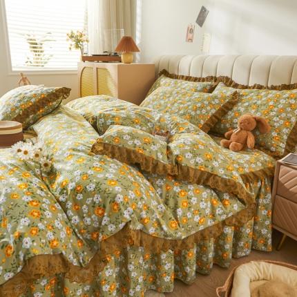 91家纺网 家纺一手货源 找家纺 恋尚 2023新款蜜桃棉印花夹棉床裙款四件套 映春