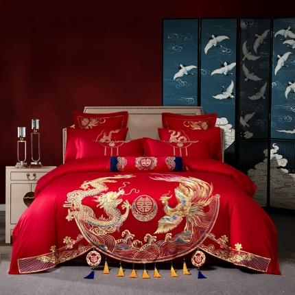 91家纺网 家纺一手货源 找家纺 （总）慕她婚庆四件套大红色结婚全棉纯棉刺绣花多件套直播