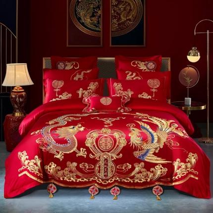 91家纺网 家纺一手货源 找家纺 （总）慕她婚庆四件套大红色结婚全棉纯棉刺绣花多件套直播