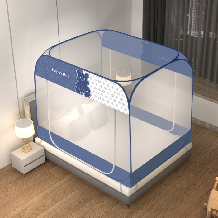 91家纺网 家纺一手货源 找家纺 佳梦家纺 2023新款印花时尚款免安装蒙古包蚊帐 芭宝熊布三角