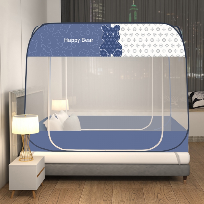 91家纺网 家纺一手货源 找家纺 佳梦家纺 2023新款印花时尚款免安装蒙古包蚊帐 芭宝熊布三角