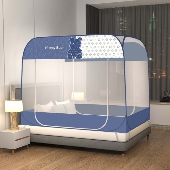 91家纺网 家纺一手货源 找家纺 佳梦家纺 2023新款印花时尚款免安装蒙古包蚊帐 芭宝熊布三角