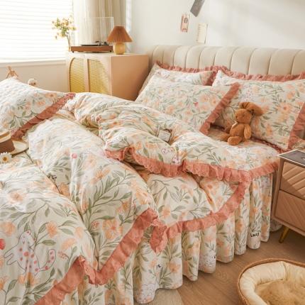 恋尚 2023新款蜜桃棉印花夹棉床裙款四件套 爱恋时光