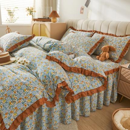 恋尚 2023新款蜜桃棉印花夹棉床裙款四件套 芙暖