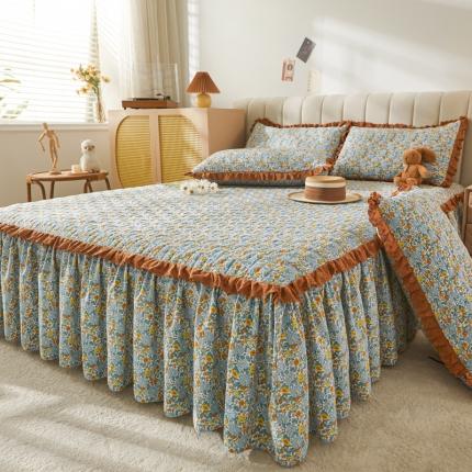 恋尚 2023新款蜜桃棉印花夹棉床裙三件套 芙暖