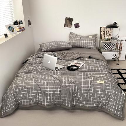 91家纺网 家纺一手货源 找家纺 （总）卡斯诺 2023新款简约亲肤贴标款水洗棉夏被四件套