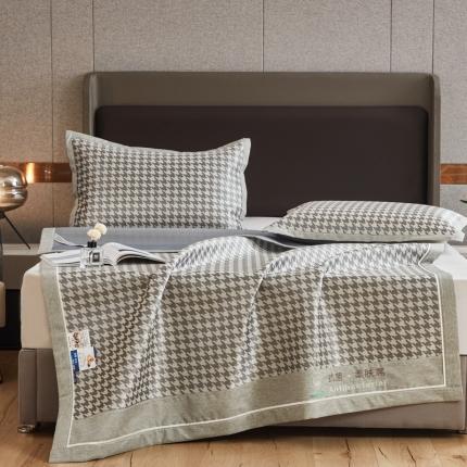 91家纺网 家纺一手货源 找家纺 航途席业  2025年新款提花冰丝凉席三件套千鸟格系列 灰色-床单款