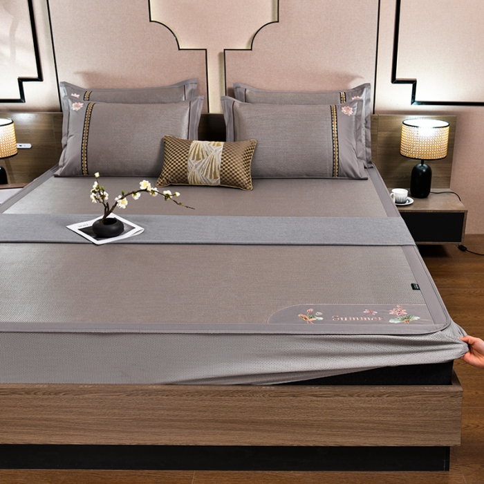 91家纺网 家纺一手货源 找家纺 简一2024新款荷塘月色系列冰藤凉席床笠款 荷塘月色-冰藤卡奇