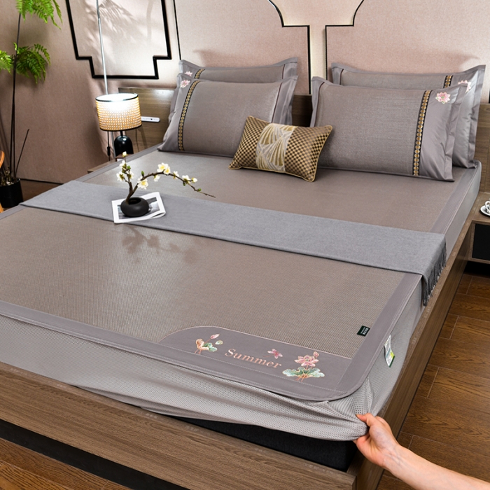 91家纺网 家纺一手货源 找家纺 简一2024新款荷塘月色系列冰藤凉席床笠款 荷塘月色-冰藤卡奇