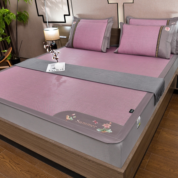 91家纺网 家纺一手货源 找家纺 简一2024新款荷塘月色系列冰藤凉席床笠款 荷塘月色-冰藤浅粉