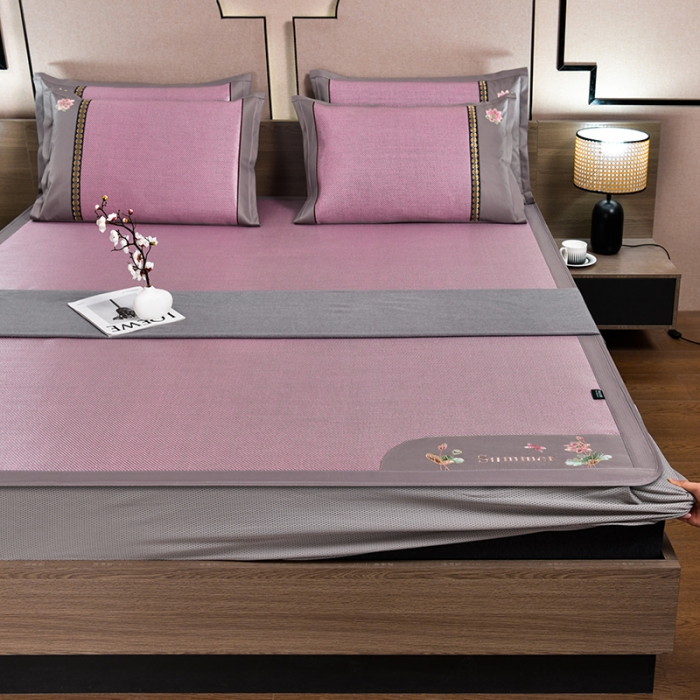 91家纺网 家纺一手货源 找家纺 简一2024新款荷塘月色系列冰藤凉席床笠款 荷塘月色-冰藤浅粉