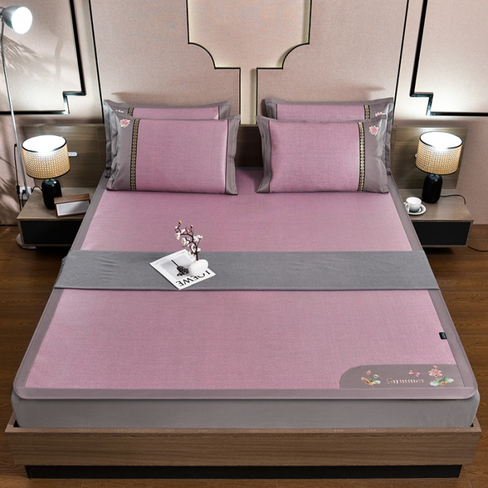 91家纺网 家纺一手货源 找家纺 简一2024新款荷塘月色系列冰藤凉席床笠款 荷塘月色-冰藤浅粉