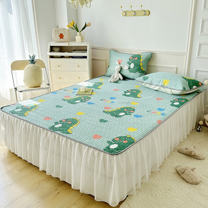 91家纺网 家纺一手货源 找家纺 纽缦 2023新款乳胶床裙三件套 小恐龙-绿