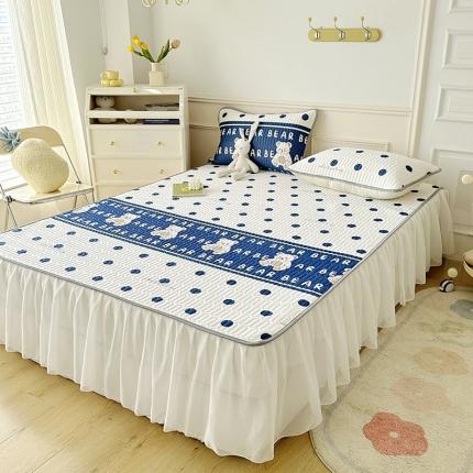 纽缦 2023新款乳胶床裙三件套 萌小熊-蓝