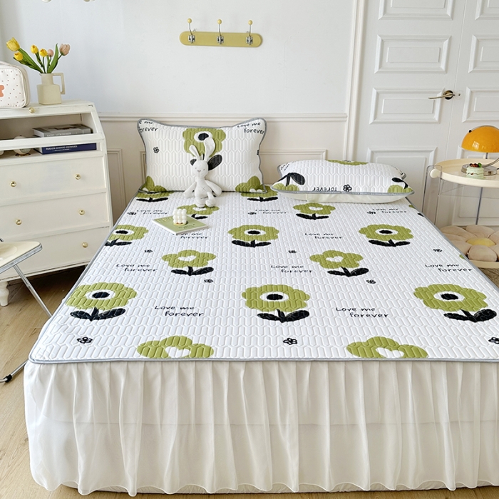 91家纺网 家纺一手货源 找家纺 纽缦 2023新款乳胶床裙三件套 花语-绿