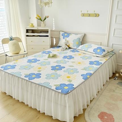 纽缦 2023新款乳胶床裙三件套 花季-白蓝