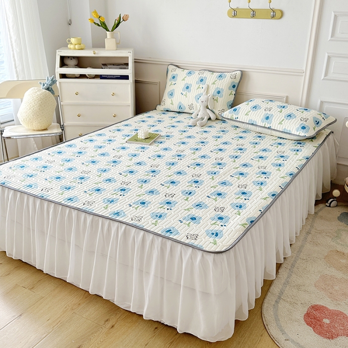 91家纺网 家纺一手货源 找家纺 纽缦 2023新款乳胶床裙三件套 蝶恋-兰