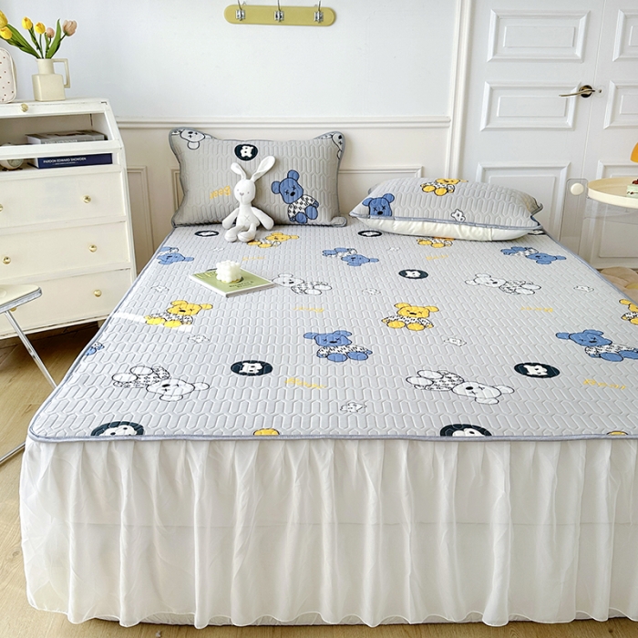 91家纺网 家纺一手货源 找家纺 纽缦 2023新款乳胶床裙三件套 暴力熊-灰