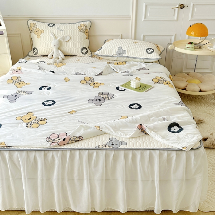 91家纺网 家纺一手货源 找家纺 纽缦 2023新款乳胶床裙三件套 暴力熊-白