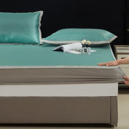 91家纺网 家纺一手货源 找家纺 航途席业  2025年新款提花冰丝凉席三件套素色系列 水绿-床笠款