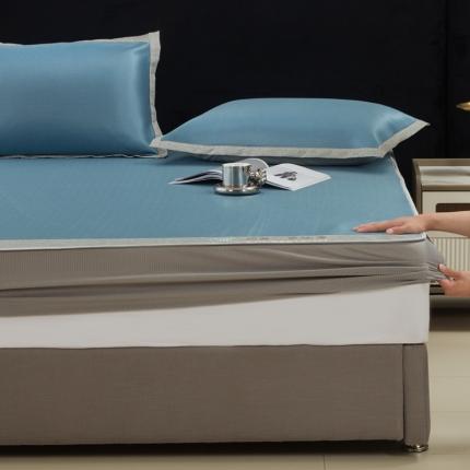 91家纺网 家纺一手货源 找家纺 航途席业  2025年新款提花冰丝凉席三件套素色系列 天蓝-床笠款