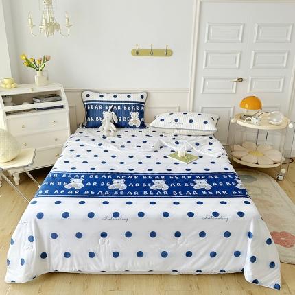 91家纺网 家纺一手货源 找家纺 纽缦 2023新款乳胶床裙四件套 萌小熊-蓝