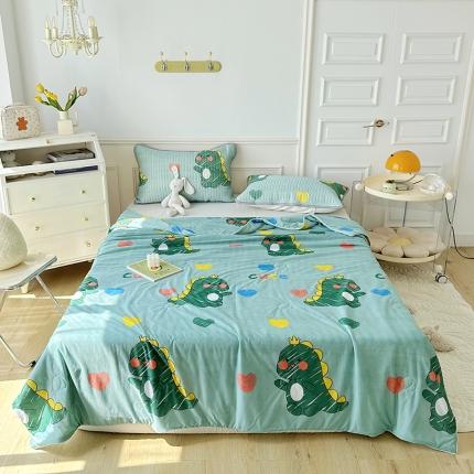 91家纺网 家纺一手货源 找家纺 纽缦 2023新款乳胶床裙四件套 小恐龙-绿