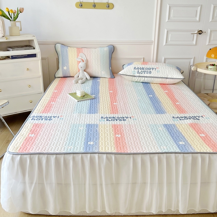 91家纺网 家纺一手货源 找家纺 纽缦 2023新款乳胶床裙四件套 彩虹语