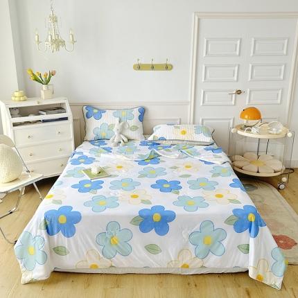 纽缦 2023新款乳胶床裙四件套 花季-白蓝