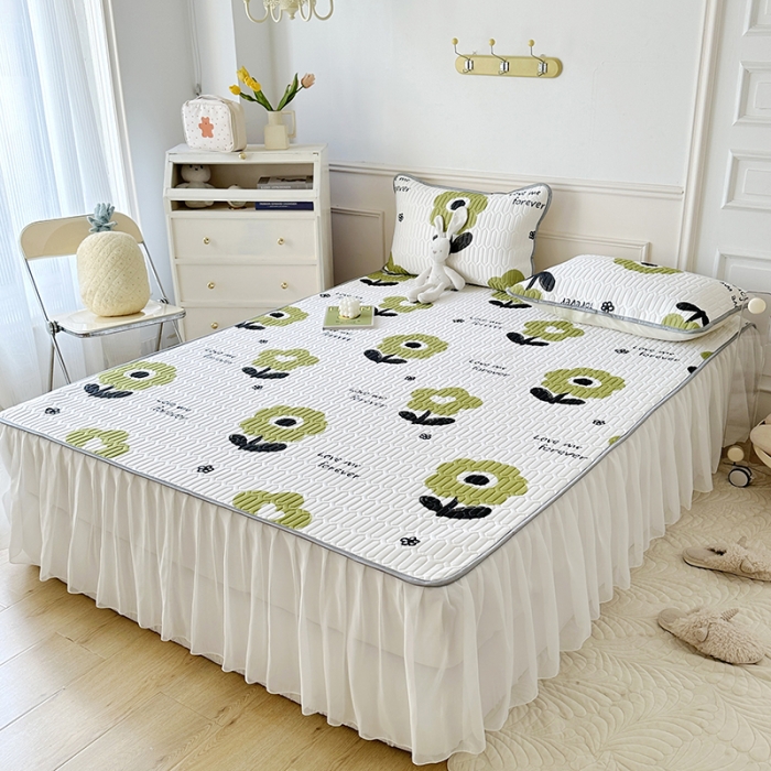 91家纺网 家纺一手货源 找家纺 纽缦 2023新款乳胶床裙四件套 花语-绿