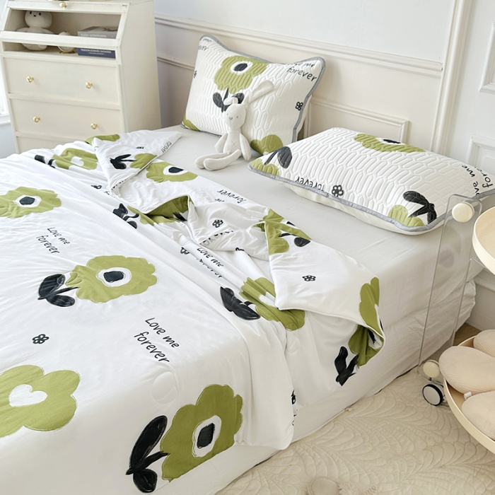 91家纺网 家纺一手货源 找家纺 纽缦 2023新款乳胶床裙四件套 花语-绿