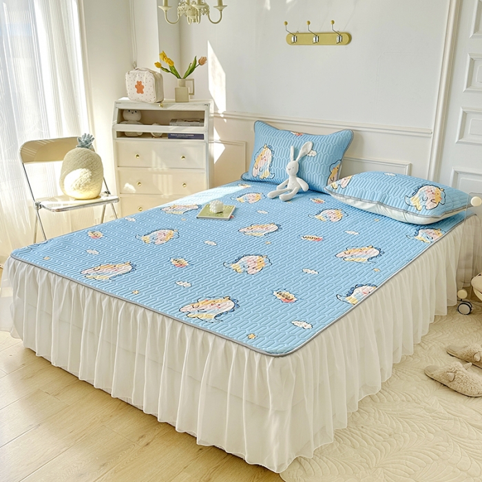 91家纺网 家纺一手货源 找家纺 纽缦 2023新款乳胶床裙四件套 欢乐奶龙