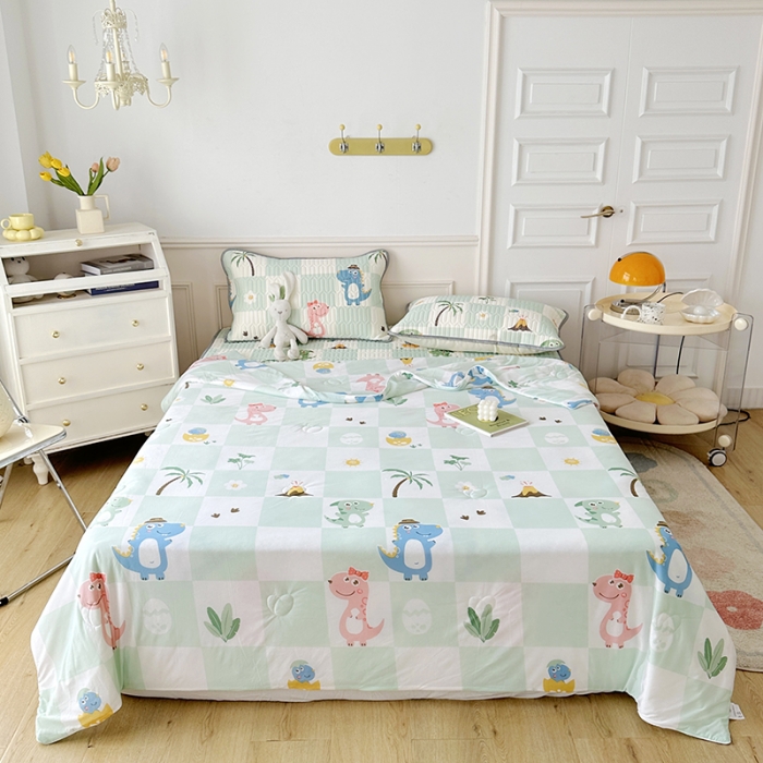 91家纺网 家纺一手货源 找家纺 纽缦 2023新款乳胶床裙四件套 恐龙假期